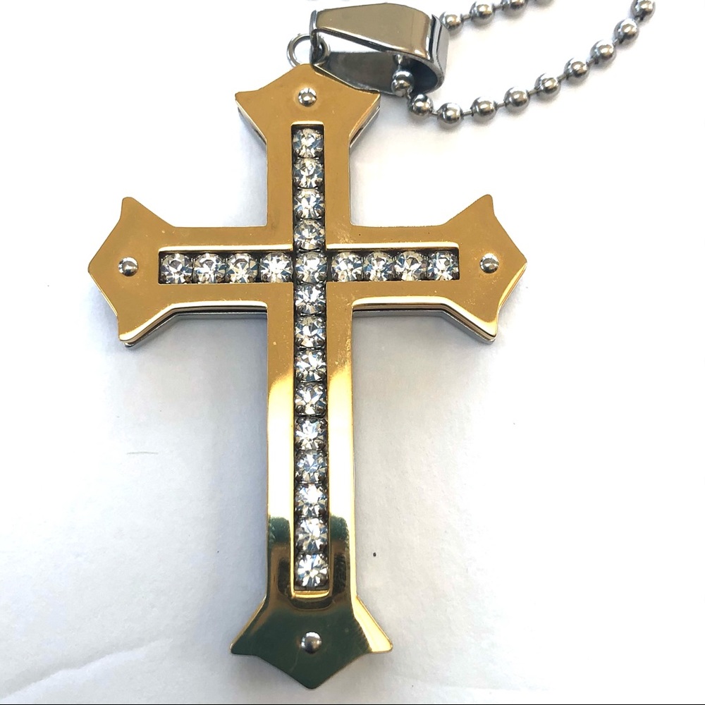 Edforce large stainless steel and crystal cross